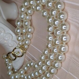 Vintage 60s 3 Strand Faux Pearl Chocker Necklace Wedding Bridal Mod Century MCM